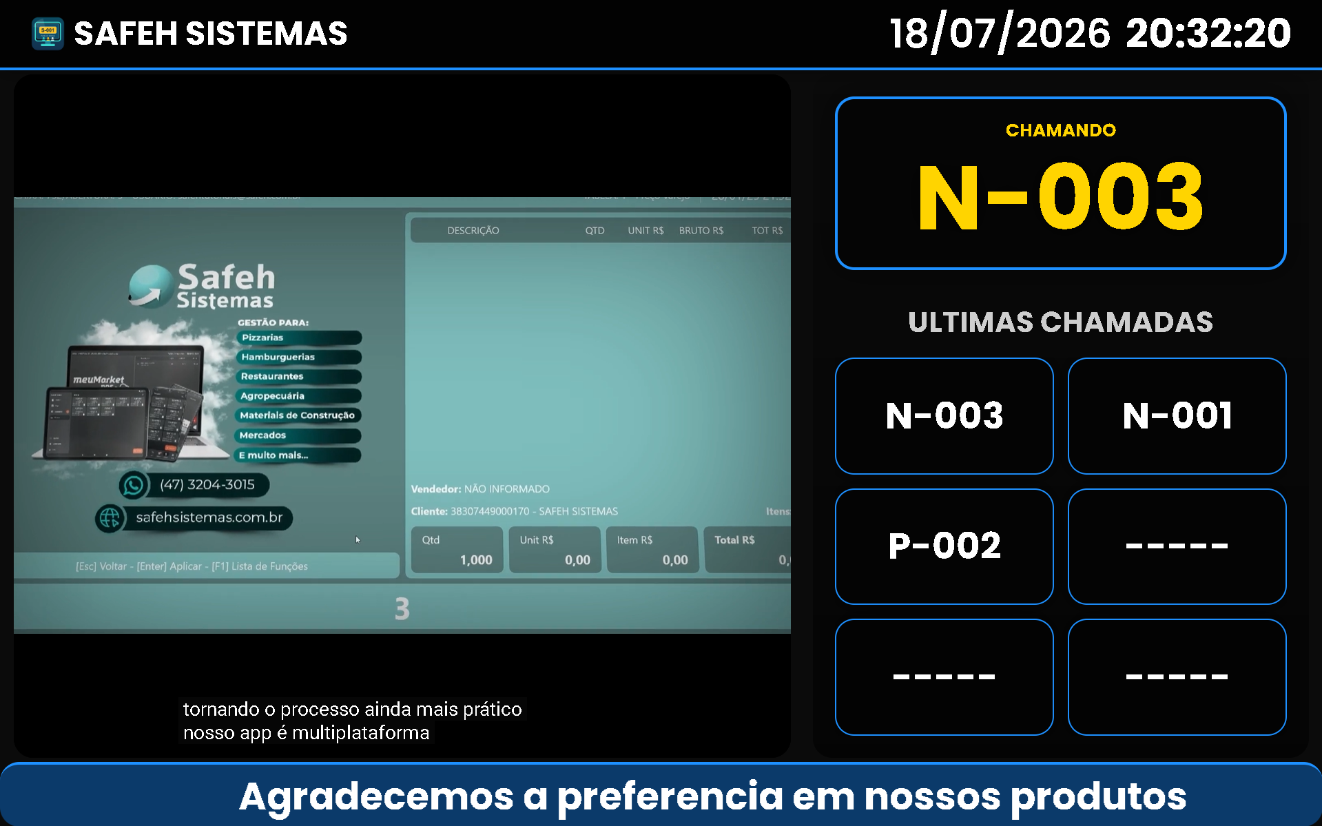 Painel real de chamada de clientes sem indicação do guichê